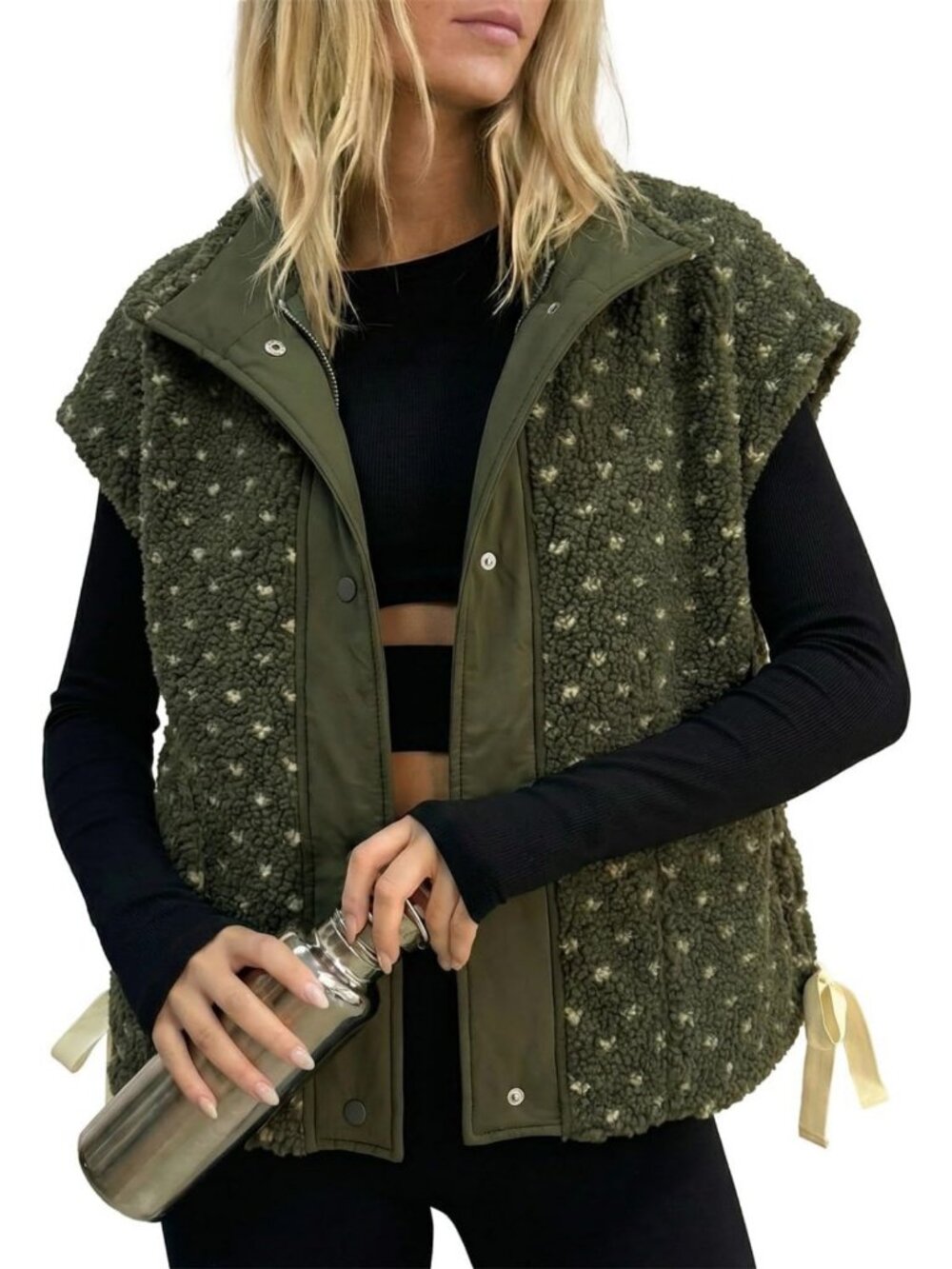 Cozy Polka Dot Sherpa Vest | Button-Up Fleece Coat | Casual Oversized Winter